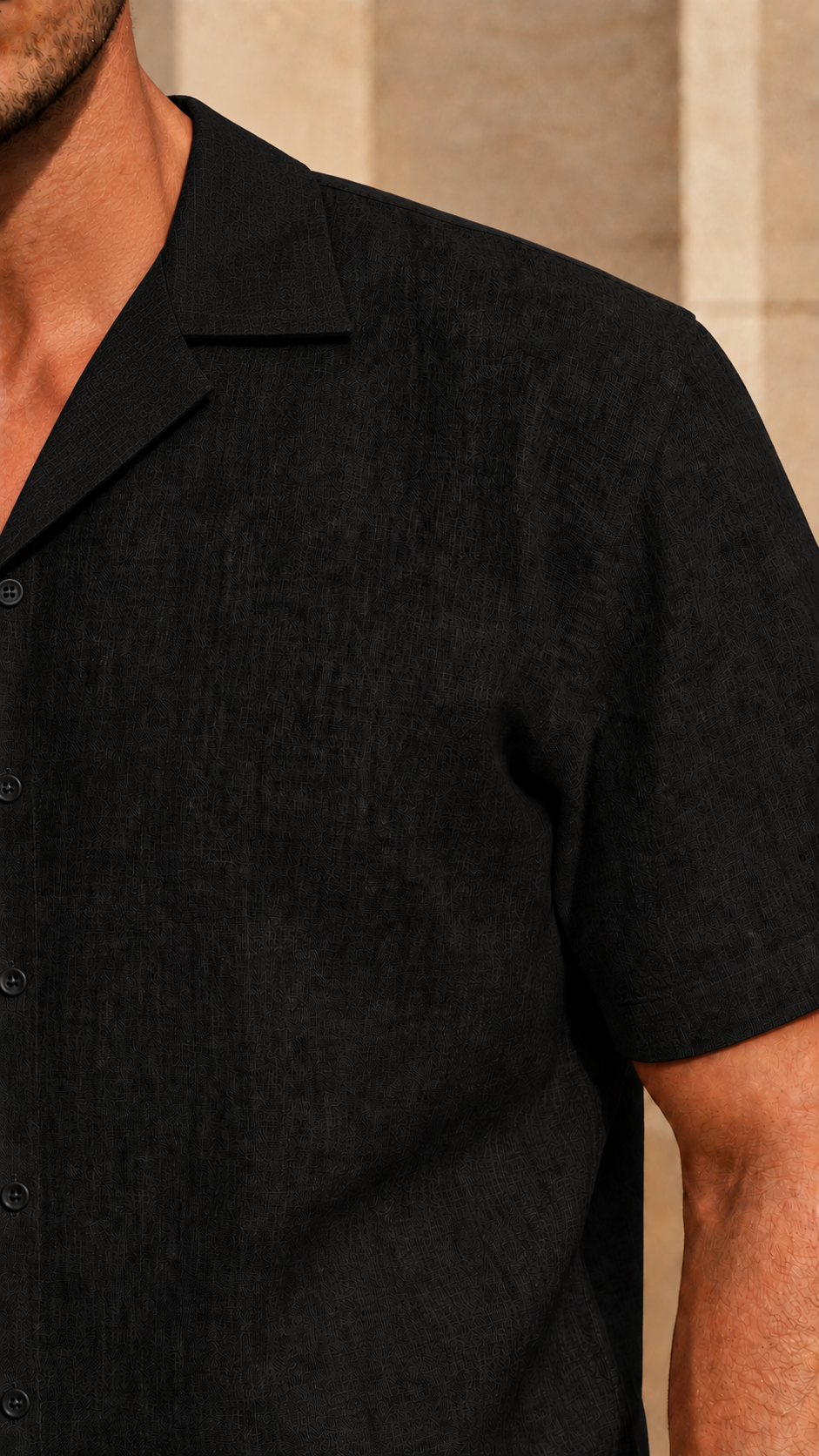 Cuban Collar Half Sleeve Men's 100% Belgium Linen Black Shirt | Summer Special