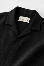 Cuban Collar Half Sleeve Men's 100% Belgium Linen Black Shirt | Summer Special