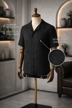 Cuban Collar Half Sleeve Men's 100% Belgium Linen Black Shirt | Summer Special