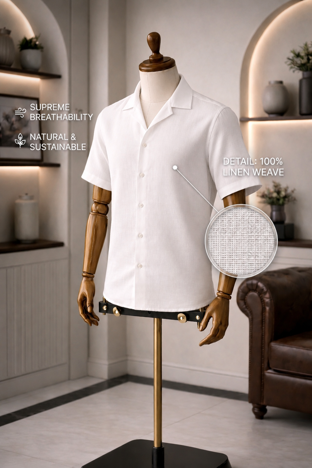 Cuban Collar Half Sleeve Men's 100% Belgium Linen White Shirt | Summer Special