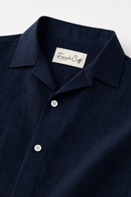 Cuban Collar Half Sleeve Men's 100% Belgium Linen Navy Shirt | Summer Special