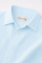 Cuban Collar Half Sleeve Men's 100% Belgium Linen Sky Blue Shirt | Summer Special