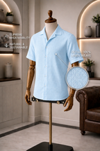 Cuban Collar Half Sleeve Men's 100% Belgium Linen Sky Blue Shirt | Summer Special