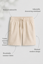 Beige Linen Drawstring Shorts by French Cuff