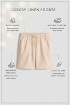 Beige Linen Drawstring Shorts by French Cuff