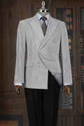 French Cuff Men's Corduroy Light Grey Double Breasted Blazer