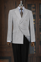 French Cuff Men's Corduroy Light Grey Double Breasted Blazer