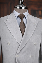 French Cuff Men's Corduroy Light Grey Double Breasted Blazer