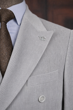 French Cuff Men's Corduroy Light Grey Double Breasted Blazer