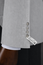 French Cuff Men's Corduroy Light Grey Double Breasted Blazer