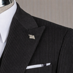 French Cuff Black Corduroy Single Buttoned 3-Piece Suit