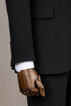 French Cuff Black Corduroy Single Buttoned 3-Piece Suit