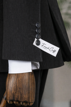French Cuff Black Corduroy Single Buttoned 3-Piece Suit