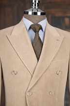 French Cuff Men's Corduroy Beige Double Breasted  Blazer