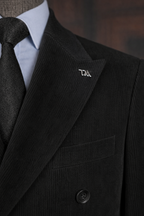 French Cuff Corduroy Black Double Breasted 2-Piece Suit