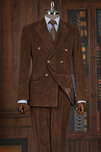 French Cuff Corduroy Brown Double Breasted 2-Piece Suit