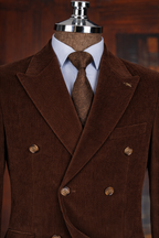French Cuff Corduroy Brown Double Breasted 2-Piece Suit