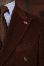 French Cuff Corduroy Brown Double Breasted 2-Piece Suit