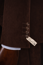 French Cuff Corduroy Brown Double Breasted 2-Piece Suit