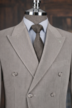 French Cuff Corduroy Dark Grey Double Breasted 2-Piece Suit
