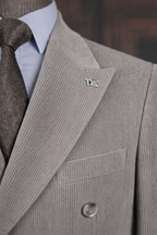 French Cuff Corduroy Dark Grey Double Breasted 2-Piece Suit
