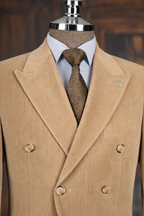 French Cuff Men's Corduroy Khaki Double Breasted Blazer