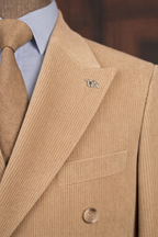 French Cuff Corduroy Khaki Double Breasted 2-Piece Suit
