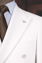 French Cuff Men's Corduroy White Double Breasted  Blazer
