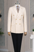 French Cuff Men's Beige Double Breasted Blazer