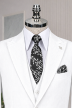 French Cuff Men's White Corduroy Double Buttoned 3-Piece Suit