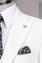 French Cuff Men's White Corduroy Double Buttoned 3-Piece Suit