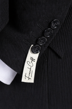 French Cuff Men's Black Corduroy Double Buttoned 3-Piece Suit