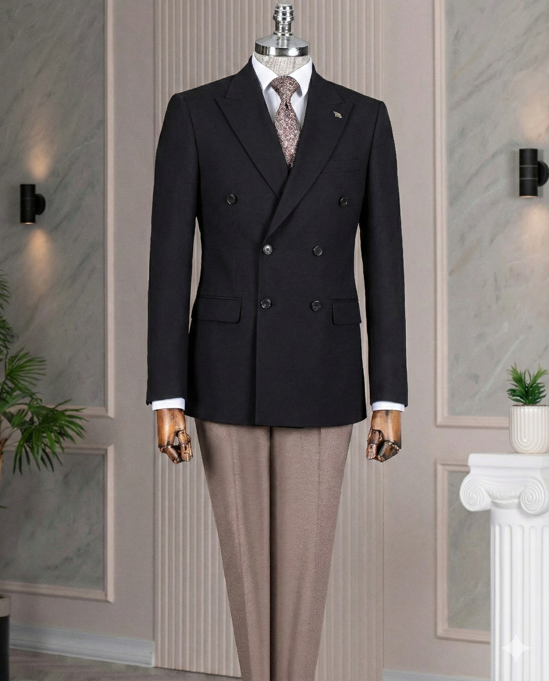 French Cuff Men's Black Double Breasted Blazer