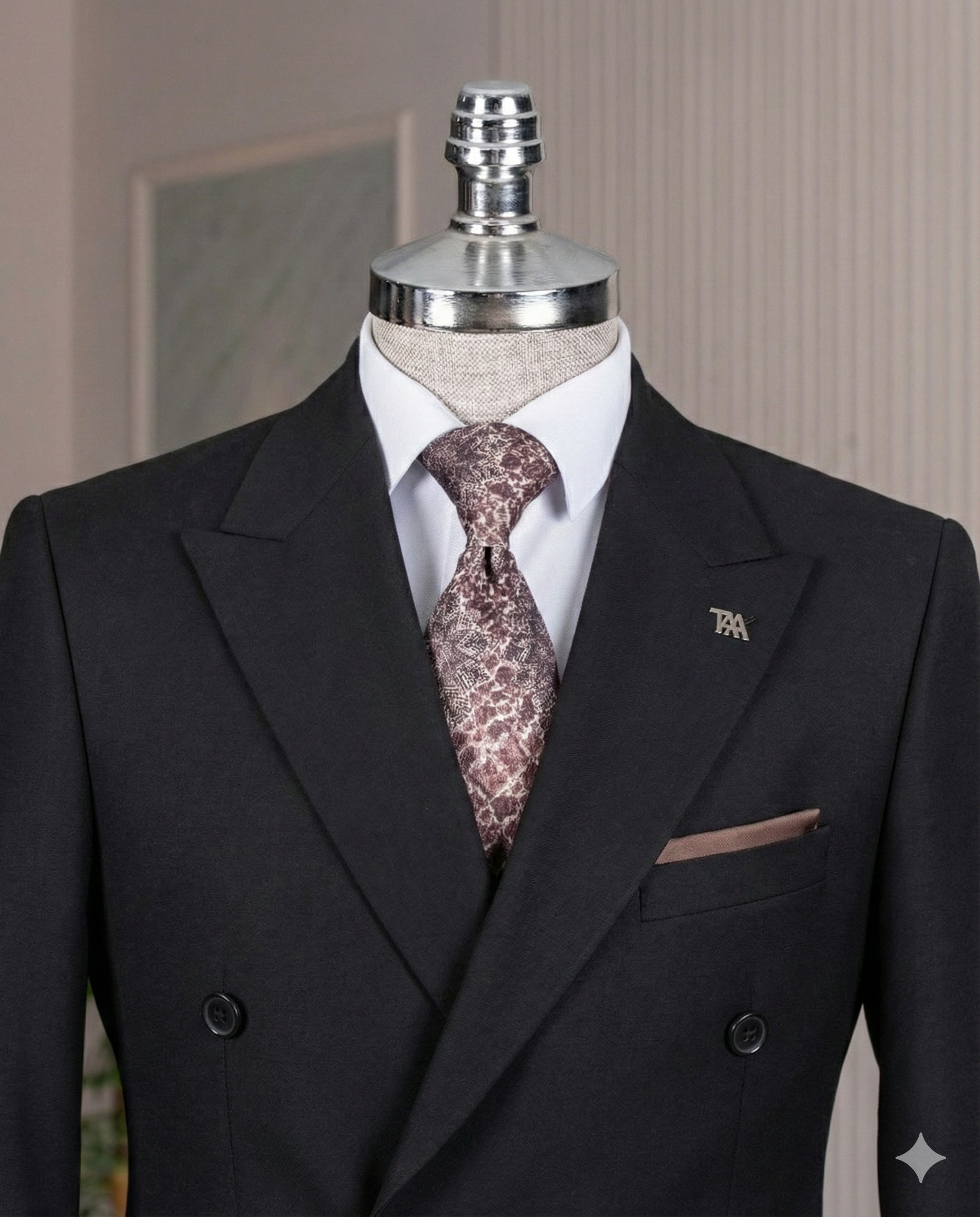 French Cuff Men's Black Double Breasted Blazer