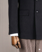French Cuff Men's Black Double Breasted Blazer
