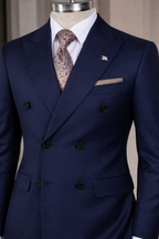 French Cuff Men's Blue Double Breasted Blazer