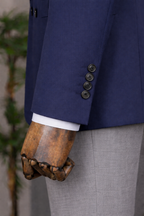 French Cuff Men's Blue Double Breasted Blazer