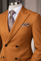 French Cuff Men's Camel Double Breasted Blazer