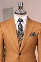 French Cuff Men's Camel Double Buttoned 3-Piece Suit