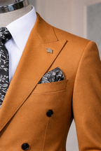 French Cuff Men's Camel Double Buttoned 3-Piece Suit