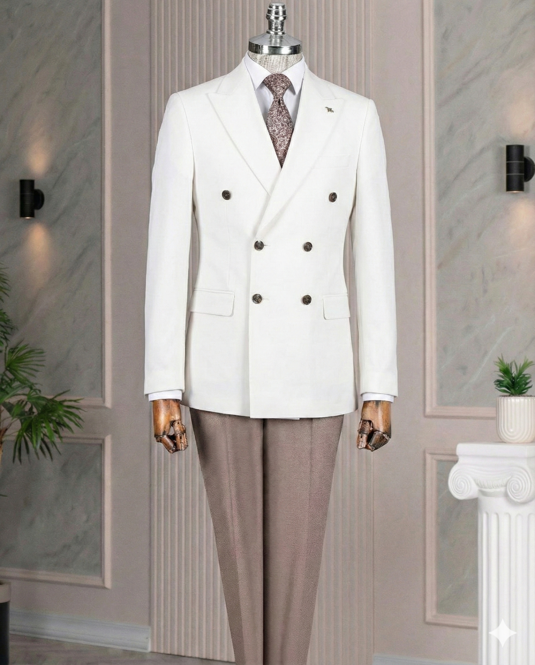 French Cuff Men's White Double Breasted Blazer