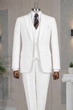 French Cuff men's White Corduroy Single Buttoned 3-Piece Suit