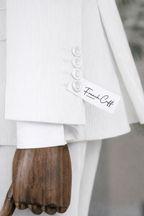 French Cuff men's White Corduroy Single Buttoned 3-Piece Suit