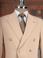 French Cuff Men's Beige Double Breasted 2-Piece Suit