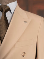 French Cuff Men's Beige Double Breasted 2-Piece Suit