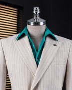 French Cuff Men's White Stripe Double Breasted 2-Piece Suit