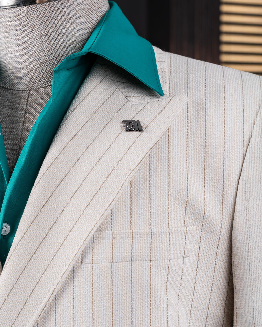French Cuff Men's White Stripe Double Breasted 2-Piece Suit
