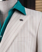 French Cuff Men's White Stripe Double Breasted 2-Piece Suit