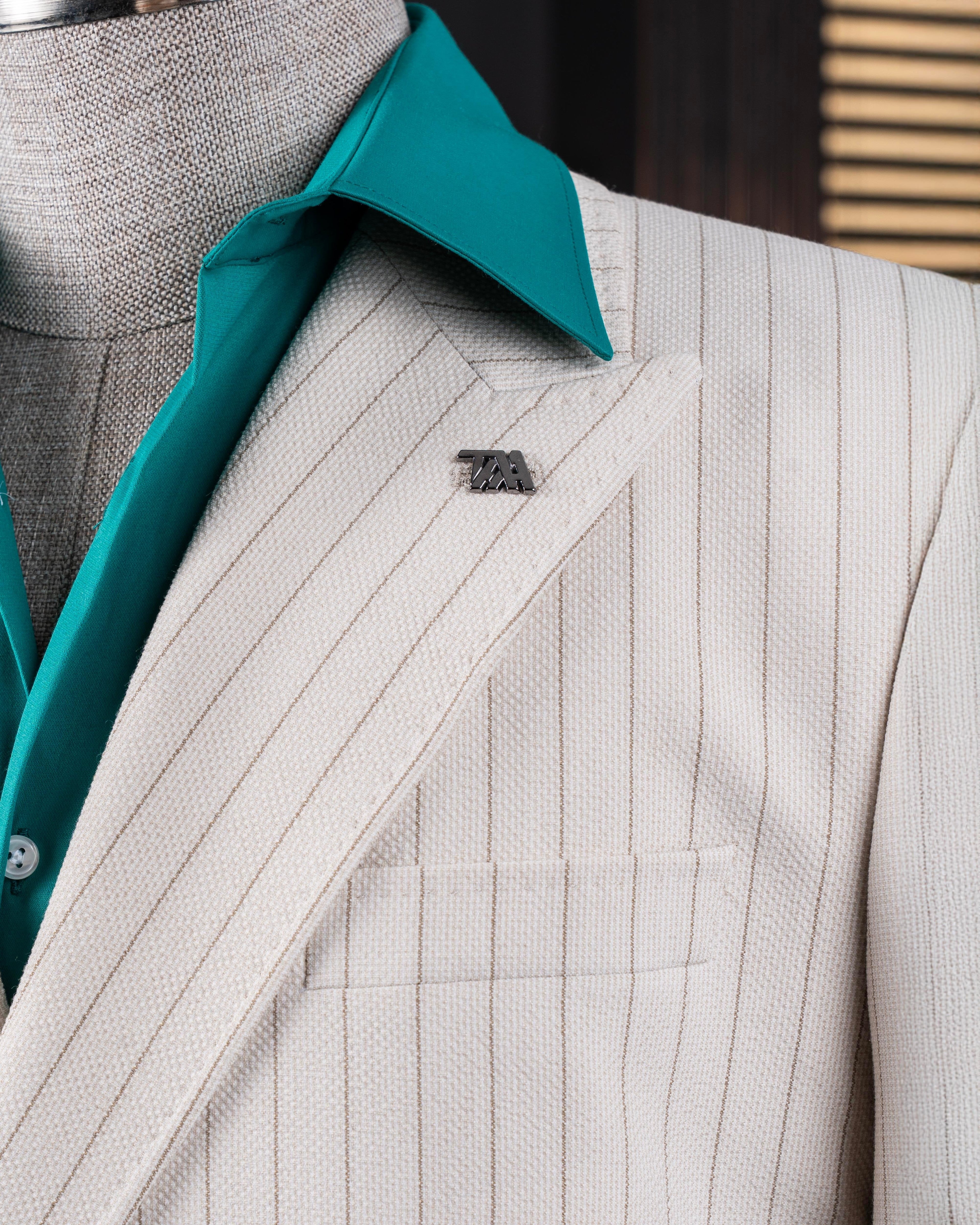 French Cuff Men's White Stripe Double Breasted 2-Piece Suit