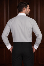 Men’s Grey Stripe`Contrast Shirt – Tailored Button Down with French Cuffs